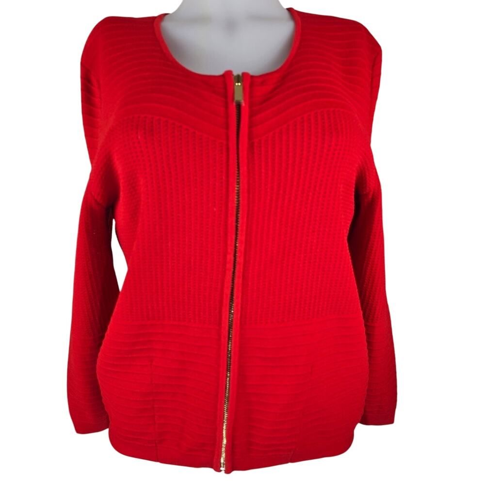Cache Red Raised Striped Perferated Heavy Knit Fu… - image 1